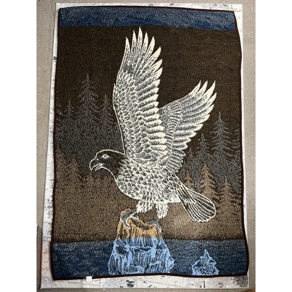 Vintage San Marcos Blanket Bald Eagle Perched Wings Reversible Brown 55x78